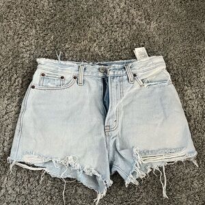 Abercrombie & Fitch Light Wash Frayed Jean Shorts